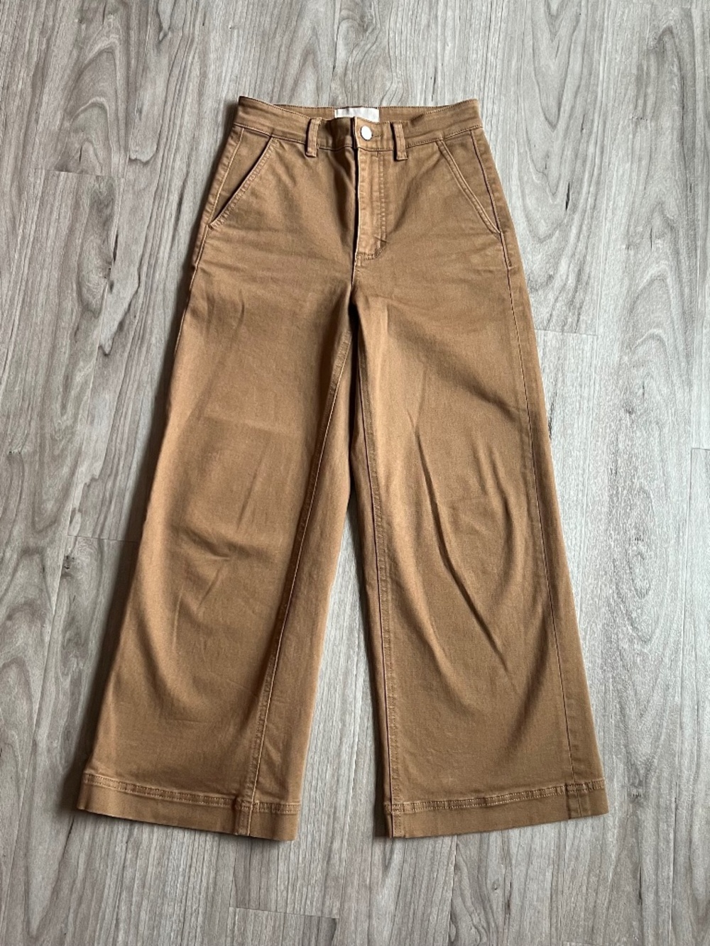 Everlane Wide Leg Cropped Pants (00, EUC, tan)